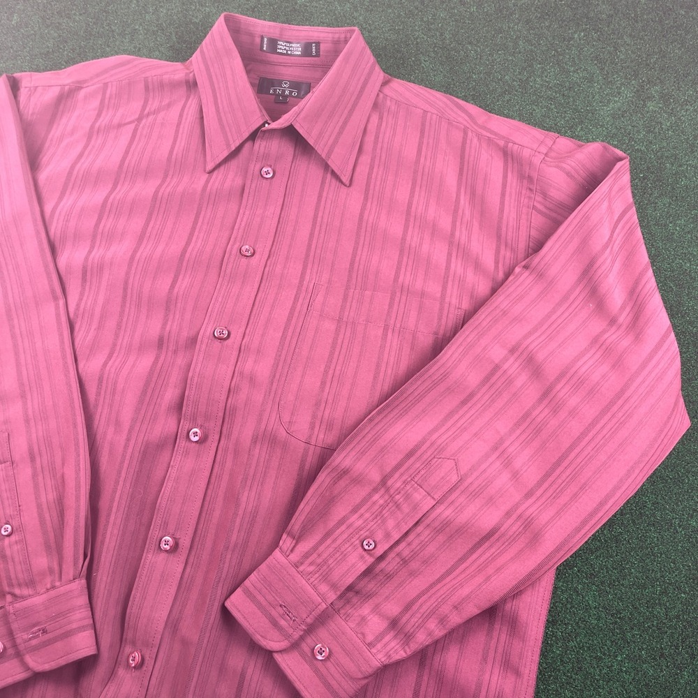 ENRO Mens Burgundy Stripe Dress Shirt Long Sleeve Button‎ Up Size L